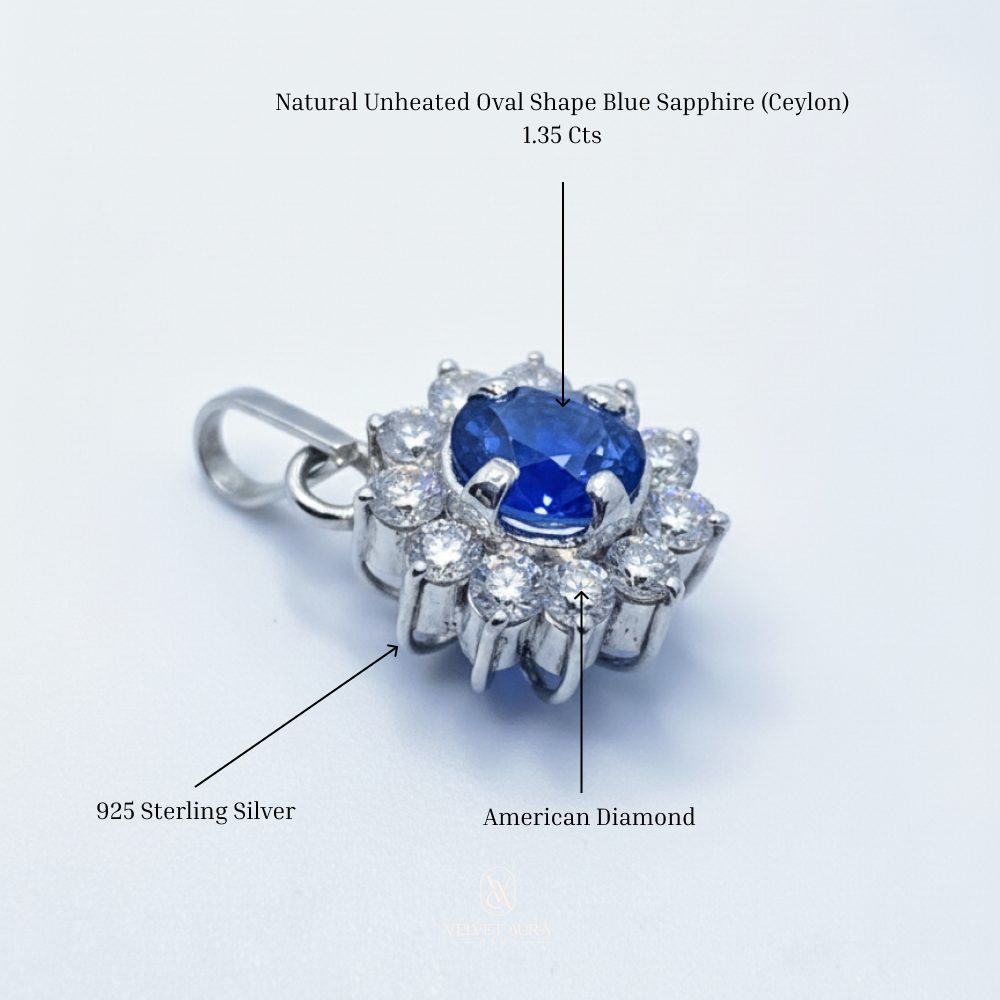 Natural oval shape Blue Sapphire Pendant