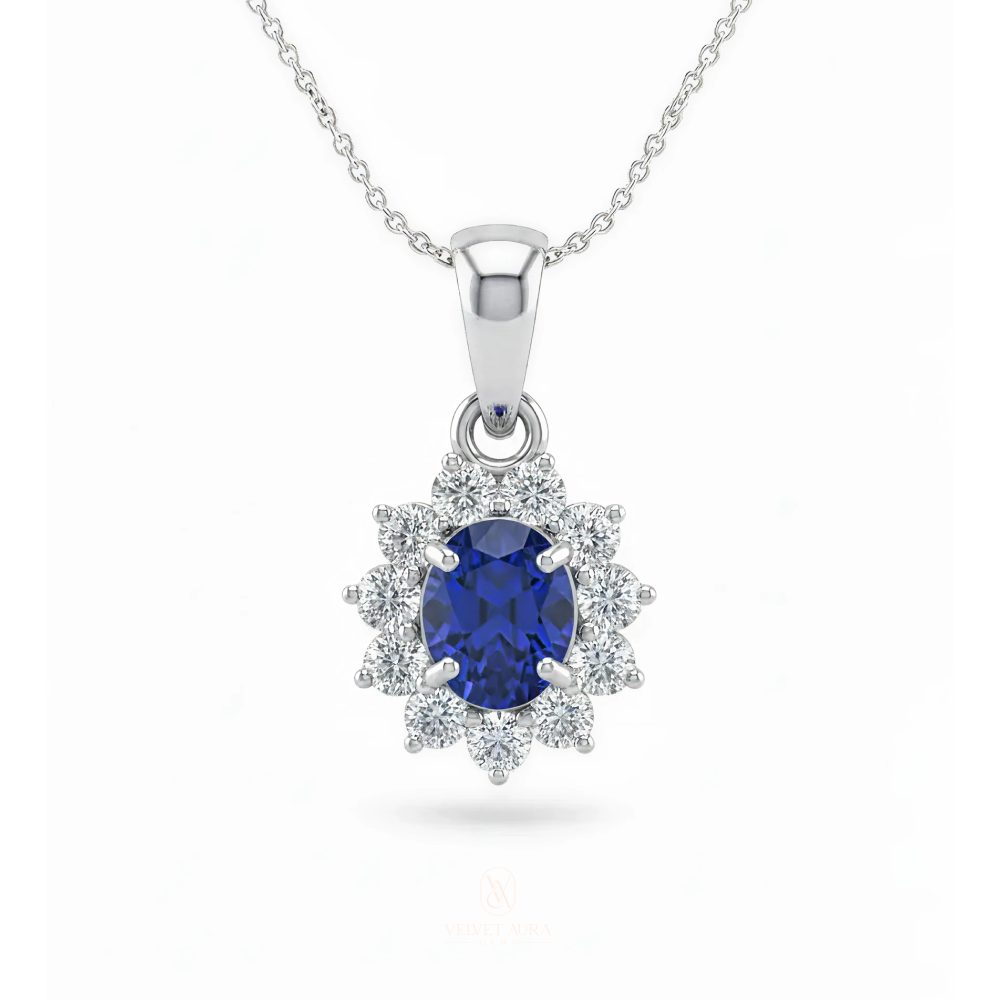 Natural oval shape Blue Sapphire Pendant